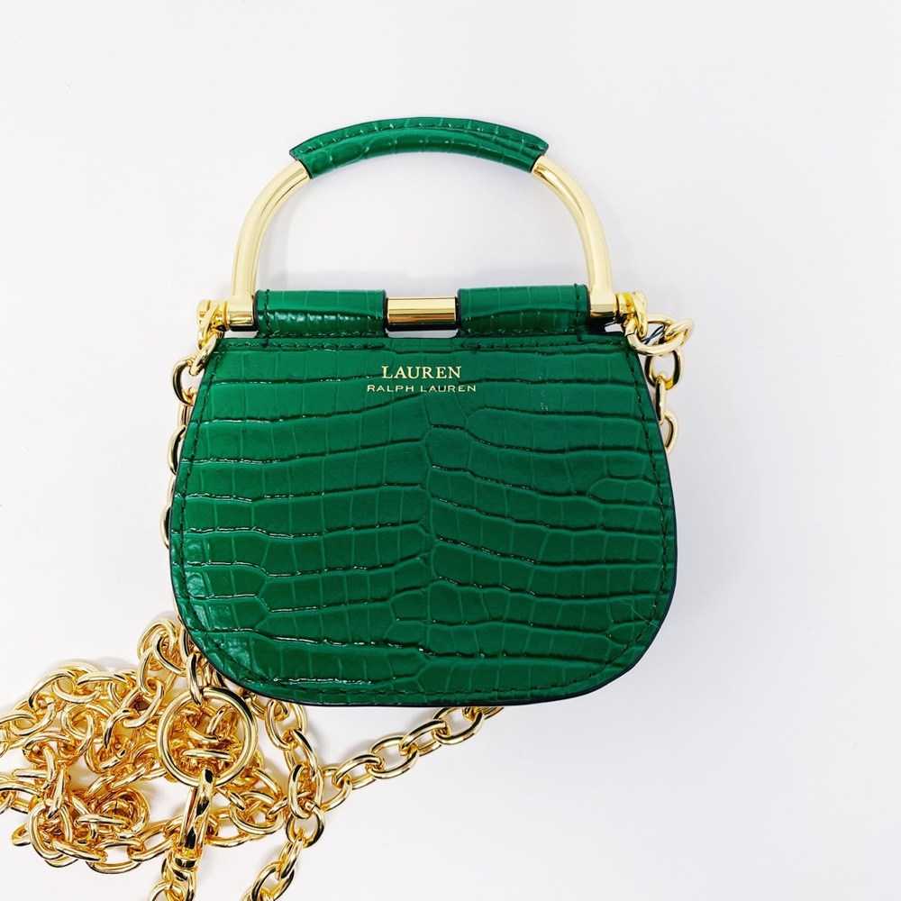 SOLD Lauren Ralph Lauren Mason Croc Satchel Green - Picture 4 of 14